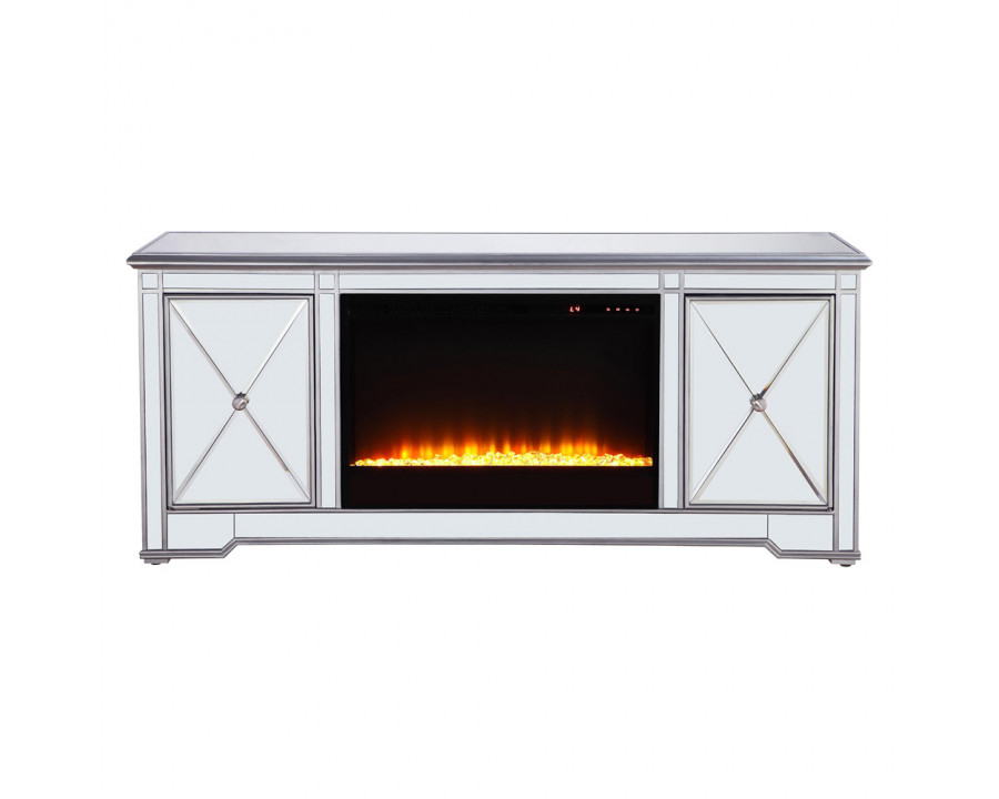 Elegant - Mirrored TV Stand with Wood Fireplace Insert