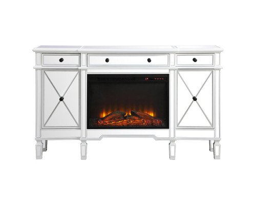 Elegant Contempo 60" Mirrored Credenza with Wood Fireplace - White (MF61060AW-F1)