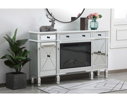 Elegant Contempo 60" Mirrored Credenza with Wood Fireplace - White (MF61060AW-F1)