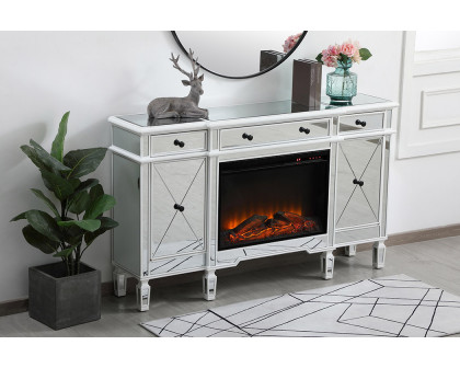 Elegant Contempo 60" Mirrored Credenza with Wood Fireplace - White (MF61060AW-F1)