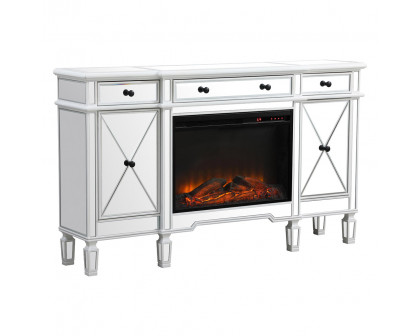 Elegant Contempo 60" Mirrored Credenza with Wood Fireplace - White (MF61060AW-F1)