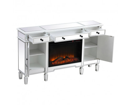 Elegant Contempo 60" Mirrored Credenza with Wood Fireplace - White (MF61060AW-F1)