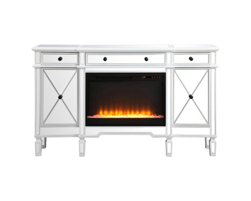 Elegant Contempo 60" Mirrored Credenza with Wood Fireplace - White (MF61060AW-F2)