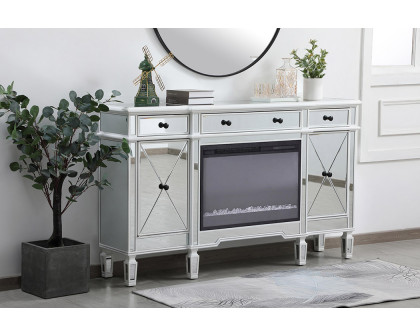 Elegant Contempo 60" Mirrored Credenza with Wood Fireplace - White (MF61060AW-F2)