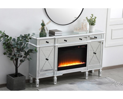 Elegant Contempo 60" Mirrored Credenza with Wood Fireplace - White (MF61060AW-F2)