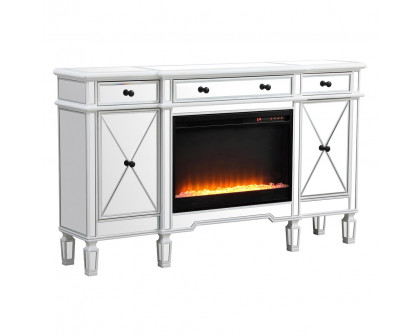 Elegant Contempo 60" Mirrored Credenza with Wood Fireplace - White (MF61060AW-F2)