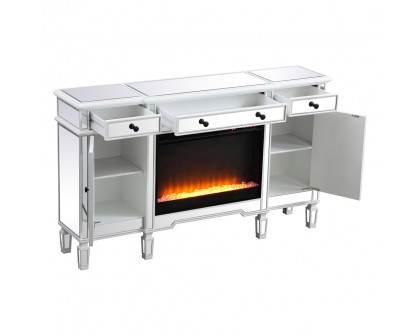 Elegant Contempo 60" Mirrored Credenza with Wood Fireplace - White (MF61060AW-F2)