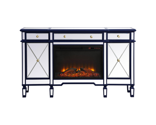 Elegant Contempo 60" Mirrored Credenza with Wood Fireplace - Blue (MF61060BL-F1)