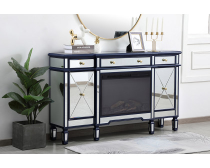 Elegant Contempo 60" Mirrored Credenza with Wood Fireplace - Blue (MF61060BL-F1)