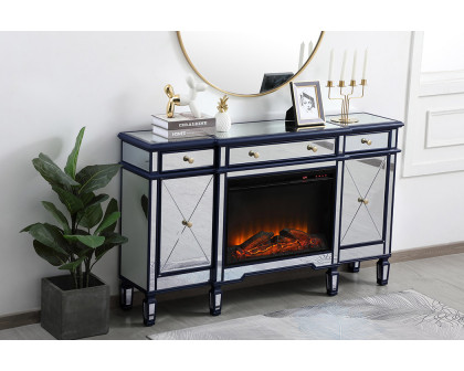 Elegant Contempo 60" Mirrored Credenza with Wood Fireplace - Blue (MF61060BL-F1)