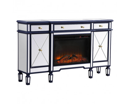 Elegant Contempo 60" Mirrored Credenza with Wood Fireplace - Blue (MF61060BL-F1)