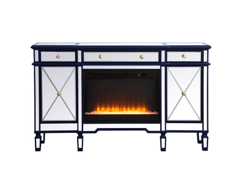 Elegant Contempo 60" Mirrored Credenza with Wood Fireplace - Blue (MF61060BL-F2)