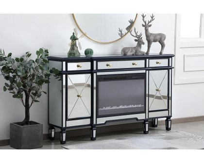 Elegant Contempo 60" Mirrored Credenza with Wood Fireplace - Blue (MF61060BL-F2)