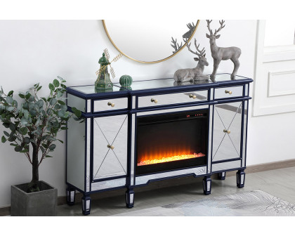 Elegant Contempo 60" Mirrored Credenza with Wood Fireplace - Blue (MF61060BL-F2)