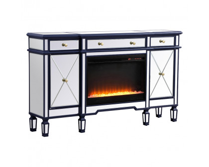 Elegant Contempo 60" Mirrored Credenza with Wood Fireplace - Blue (MF61060BL-F2)