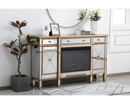 Elegant Contempo 60" Mirrored Credenza with Wood Fireplace - Gold (MF61060G-F1)