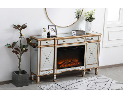 Elegant Contempo 60" Mirrored Credenza with Wood Fireplace - Gold (MF61060G-F1)