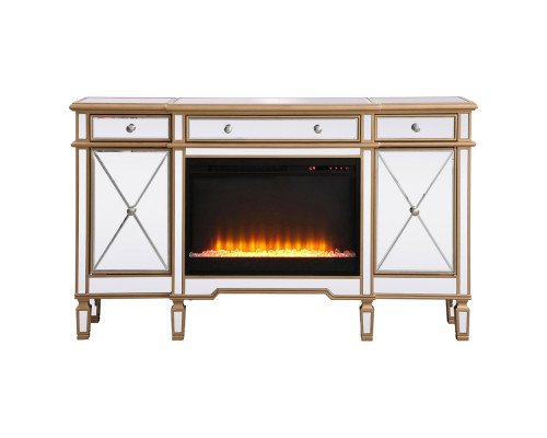 Elegant Contempo 60" Mirrored Credenza with Wood Fireplace - Gold (MF61060G-F2)