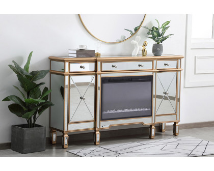 Elegant Contempo 60" Mirrored Credenza with Wood Fireplace - Gold (MF61060G-F2)