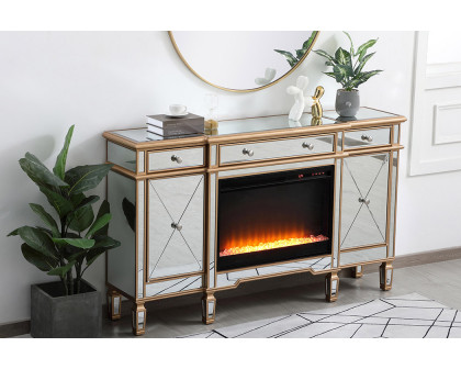 Elegant Contempo 60" Mirrored Credenza with Wood Fireplace - Gold (MF61060G-F2)