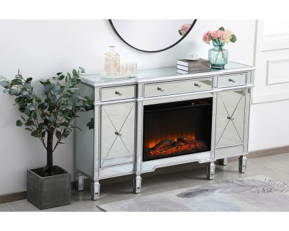 Elegant Contempo 60" Mirrored Credenza with Wood Fireplace - Silver (MF61060SC-F1)