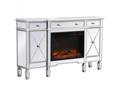 Elegant Contempo 60" Mirrored Credenza with Wood Fireplace - Silver (MF61060SC-F1)