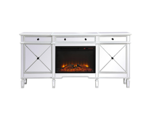 Elegant Contempo 72" Mirrored Credenza with Wood Fireplace - White (MF61072AW-F1)