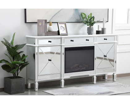 Elegant Contempo 72" Mirrored Credenza with Wood Fireplace - White (MF61072AW-F1)