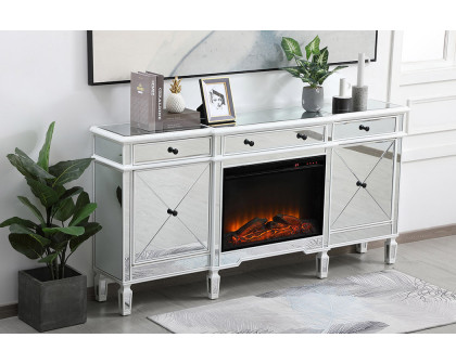 Elegant Contempo 72" Mirrored Credenza with Wood Fireplace - White (MF61072AW-F1)