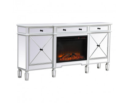 Elegant Contempo 72" Mirrored Credenza with Wood Fireplace - White (MF61072AW-F1)