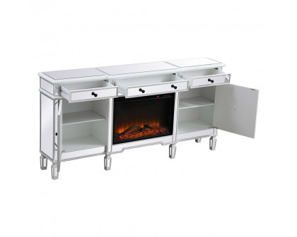 Elegant Contempo 72" Mirrored Credenza with Wood Fireplace - White (MF61072AW-F1)