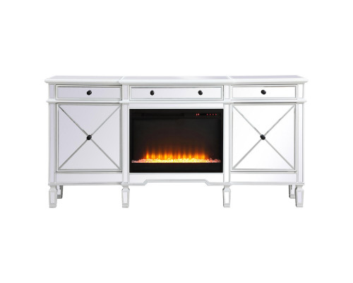 Elegant Contempo 72" Mirrored Credenza with Wood Fireplace - White (MF61072AW-F2)