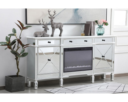 Elegant Contempo 72" Mirrored Credenza with Wood Fireplace - White (MF61072AW-F2)