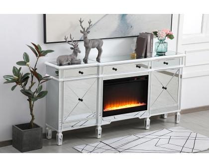 Elegant Contempo 72" Mirrored Credenza with Wood Fireplace - White (MF61072AW-F2)