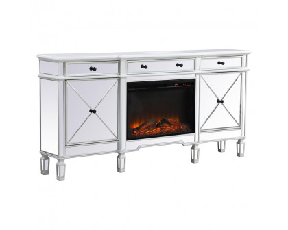 Elegant Contempo 72" Mirrored Credenza with Wood Fireplace - White (MF61072AW-F2)