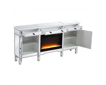 Elegant Contempo 72" Mirrored Credenza with Wood Fireplace - White (MF61072AW-F2)