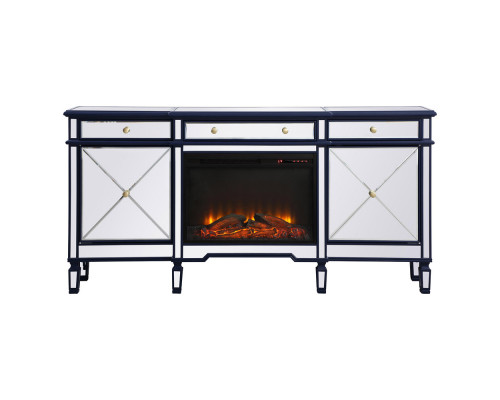 Elegant Contempo 72" Mirrored Credenza with Wood Fireplace - Blue (MF61072BL-F1)