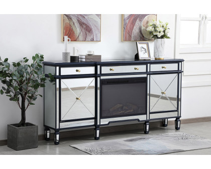 Elegant Contempo 72" Mirrored Credenza with Wood Fireplace - Blue (MF61072BL-F1)