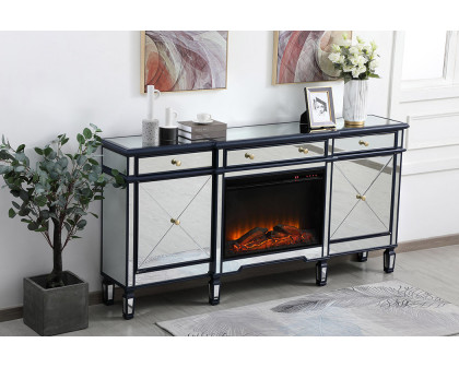 Elegant Contempo 72" Mirrored Credenza with Wood Fireplace - Blue (MF61072BL-F1)