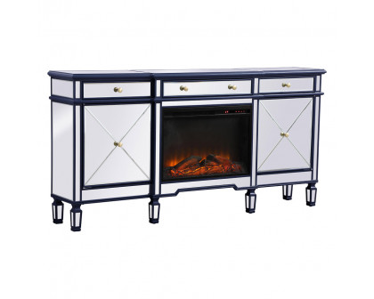 Elegant Contempo 72" Mirrored Credenza with Wood Fireplace - Blue (MF61072BL-F1)