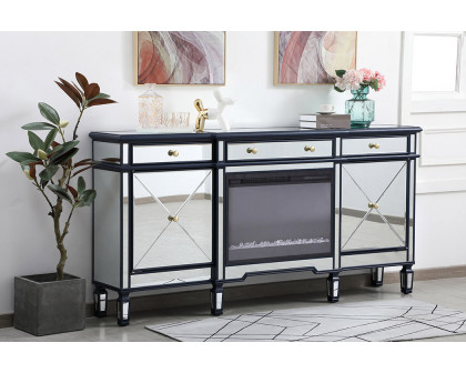 Elegant Contempo 72" Mirrored Credenza with Wood Fireplace - Blue (MF61072BL-F2)