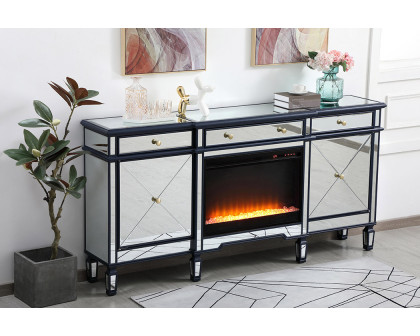 Elegant Contempo 72" Mirrored Credenza with Wood Fireplace - Blue (MF61072BL-F2)