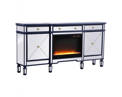 Elegant Contempo 72" Mirrored Credenza with Wood Fireplace - Blue (MF61072BL-F2)