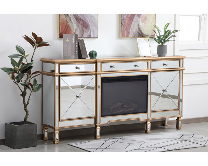 Elegant Contempo 72" Mirrored Credenza with Wood Fireplace - Gold (MF61072G-F1)