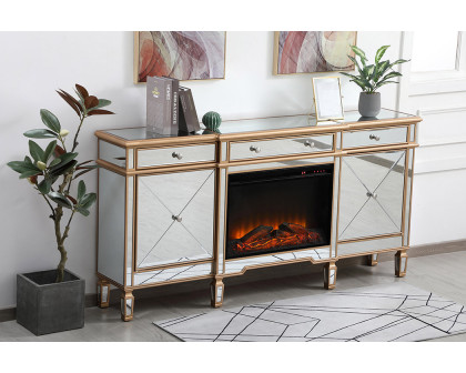 Elegant Contempo 72" Mirrored Credenza with Wood Fireplace - Gold (MF61072G-F1)