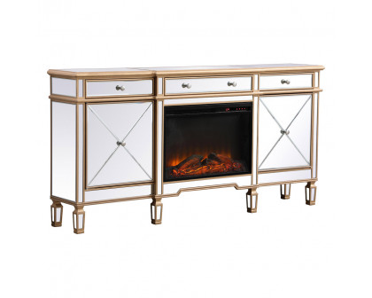 Elegant Contempo 72" Mirrored Credenza with Wood Fireplace - Gold (MF61072G-F1)