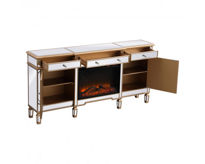 Elegant Contempo 72" Mirrored Credenza with Wood Fireplace - Gold (MF61072G-F1)