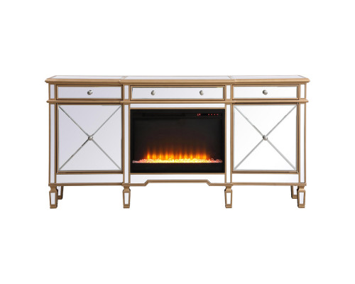 Elegant Contempo 72" Mirrored Credenza with Wood Fireplace - Gold (MF61072G-F2)