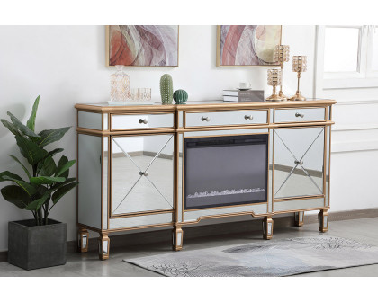 Elegant Contempo 72" Mirrored Credenza with Wood Fireplace - Gold (MF61072G-F2)