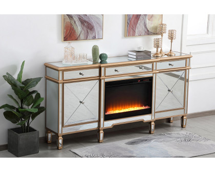 Elegant Contempo 72" Mirrored Credenza with Wood Fireplace - Gold (MF61072G-F2)